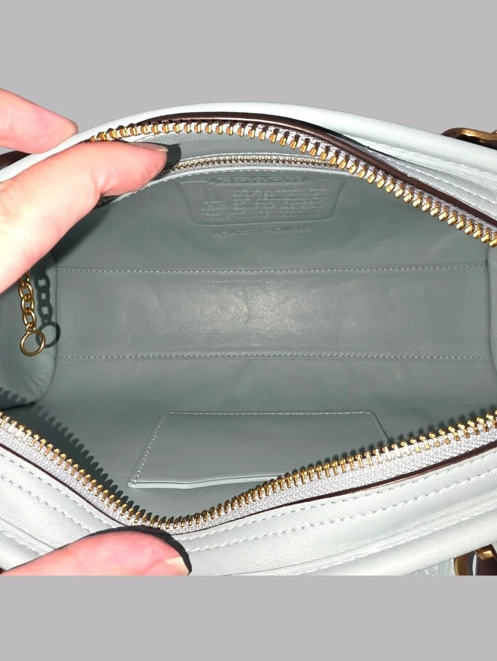 COACH Swing Zip 20 Shoulder Bag in Light Blue Brass NEW